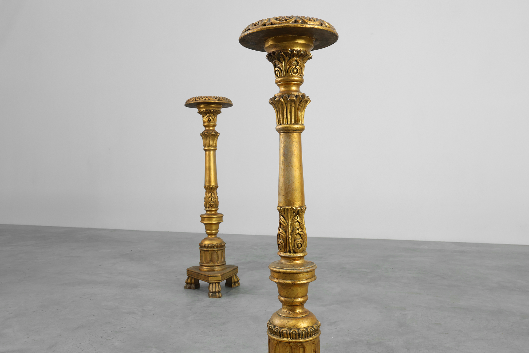 Pair of Gilt Wooden Pedestals with Plaster Decoration, France 19th Centurythumbnail